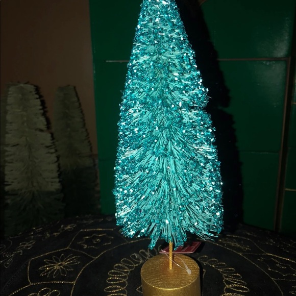 Trio of Glitter Bottle Brush Trees 10” Holiday Decor Display Tiered Tray New - Picture 5 of 5
